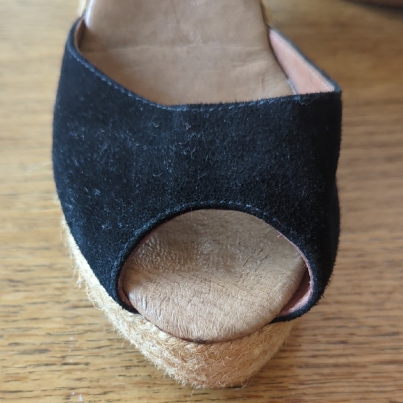 Black and Tan Espadrille Wedges with Ankle Straps - Picture 4 of 15